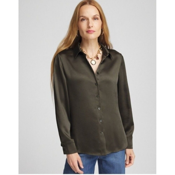 Petite Sophisticate Women's Long Sleeve 100% Silk Blouse, Split Hem, size M - Picture 1 of 9